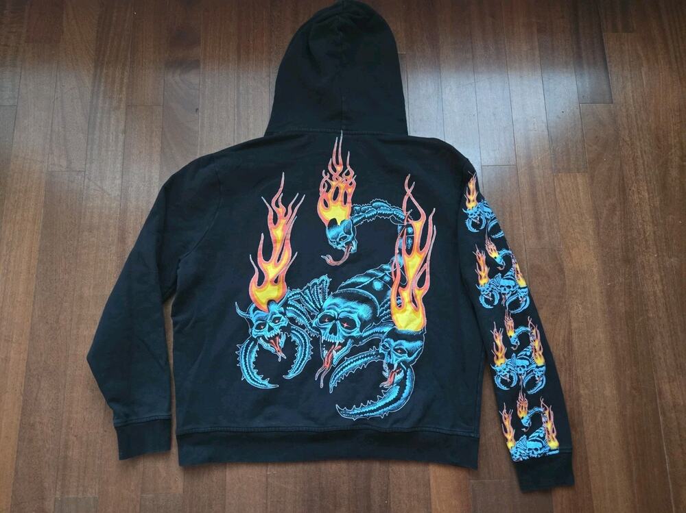 ALLSAINTS Scorpion Fire Hoodie Big Logo SKULL SZ L